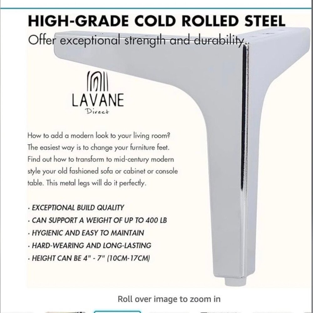 4 inch Chrome Furniture Legs, La Vane Set of 4 Modern Iron Diamond Triangle